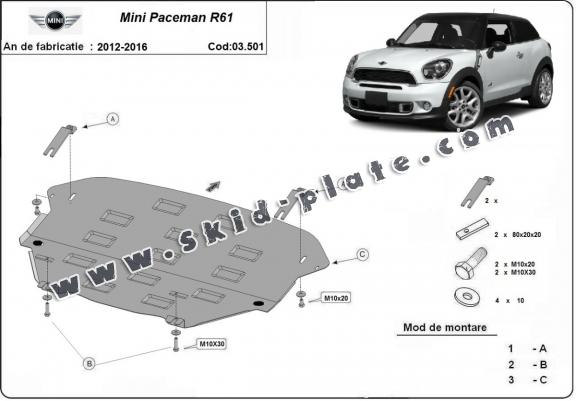 Steel skid plate for the protection of the engine and the gearbox for Mini Paceman R61