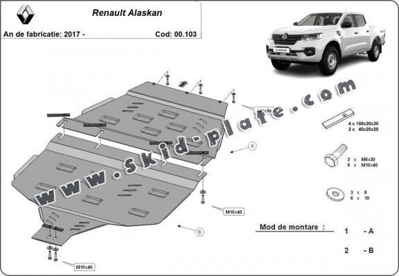 Steel gearbox skid plate for Renault Alaskan