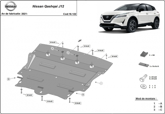 Steel skid plate for Nissan Qashqai J12