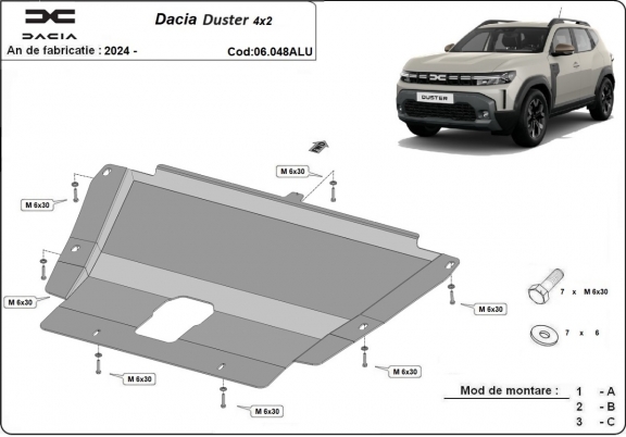 Aluminum skid plate for Dacia Duster - 4x2 +4x4