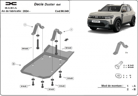 Aluminum diferential skid plate for Dacia Duster 4x4