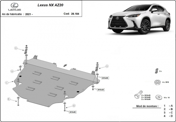 Aluminum skid plate for Lexus NXAZ20