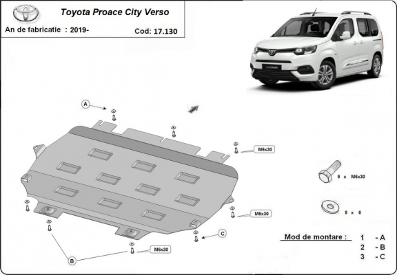 Steel skid plate for Toyota Proace City Verso
