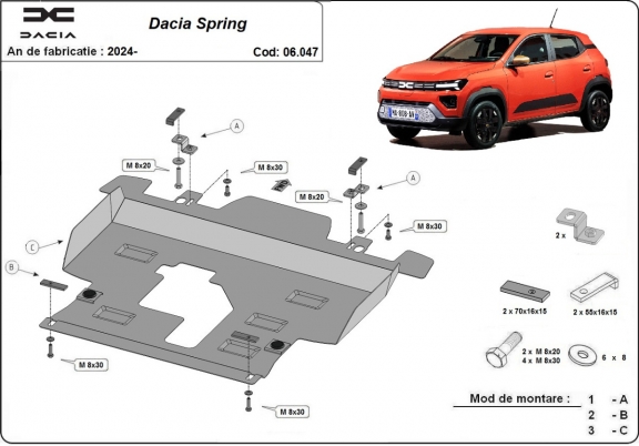Steel skid plate for Dacia Spring