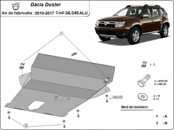 Aluminum skid plate for Dacia Duster