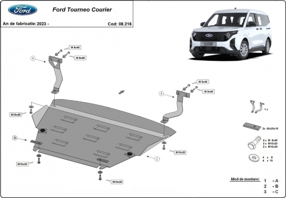 Steel skid plate for Ford Tourneo Courier