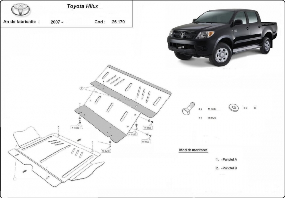 Steel skid plate for Toyota Hilux