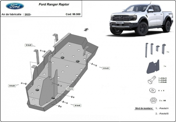 Steel fuel tank skid plate  for Ford Ranger Raptor