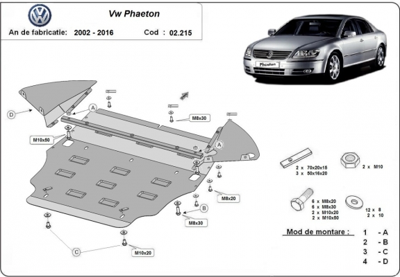 Steel skid plate for Volkswagen Phaeton