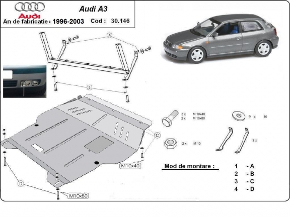 Steel skid plate for Audi A3