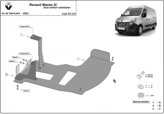 Steel catalytic converter plate/cat lock for Renault Master 3