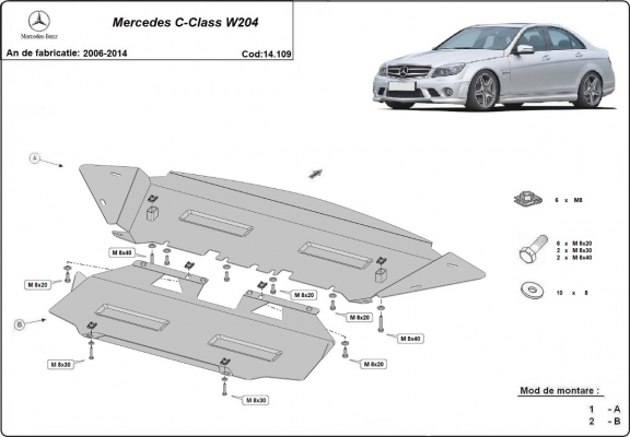 Steel skid plate for Mercedes C-Class W204