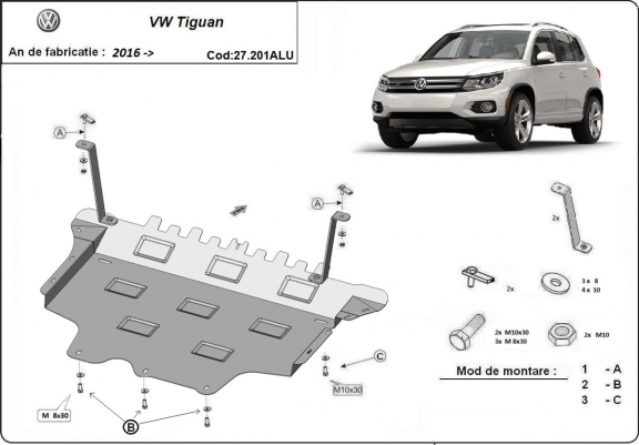 Aluminum skid plate for VW Tiguan