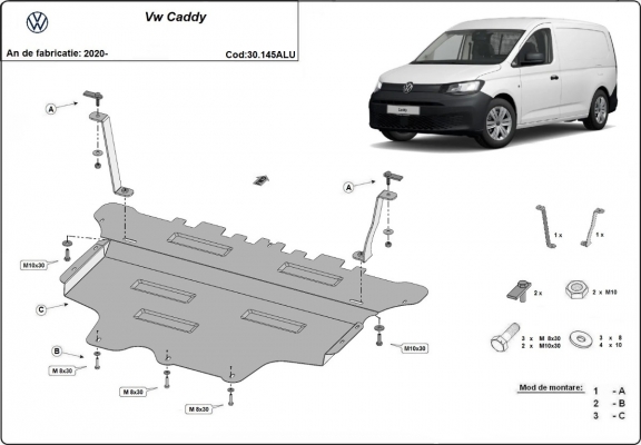 Aluminum skid plate for VW Caddy