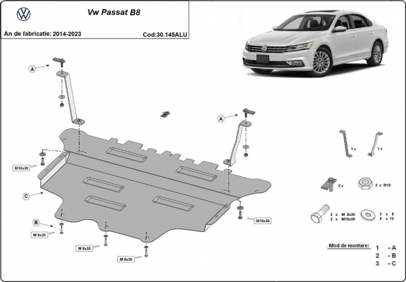 Aluminum skid plate for VW Passat B8