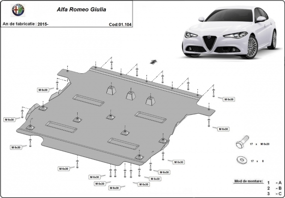 Steel skid plate for Alfa Romeo Giulia