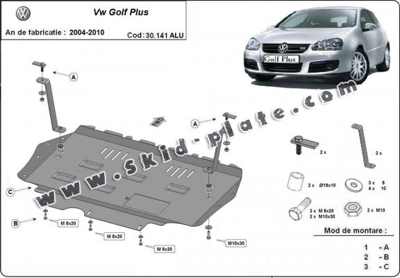 Aluminum skid plate for VW Golf Plus