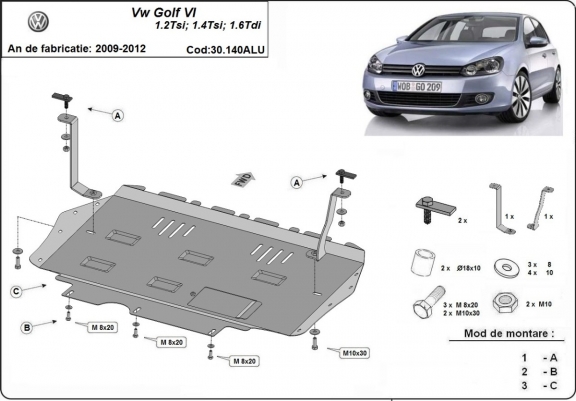 Aluminum skid plate for VW Golf 6