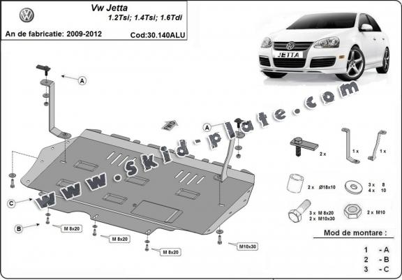 Aluminum skid plate for VW Jetta