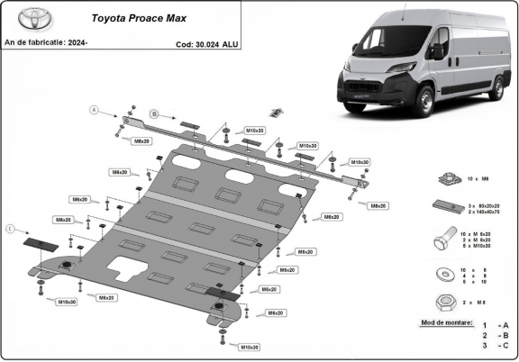 Aluminum skid plate for Toyota Proace Max
