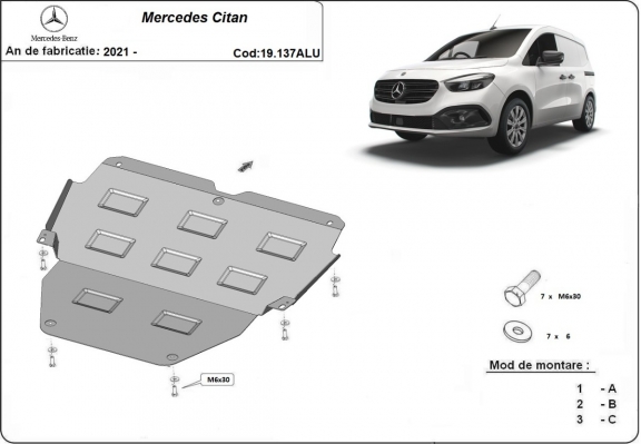 Aluminum skid plate for Mercedes Citan