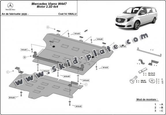 Aluminum skid plate for Mercedes Viano W447