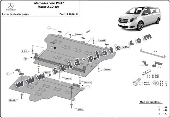 Aluminum skid plate for Mercedes Vito W447