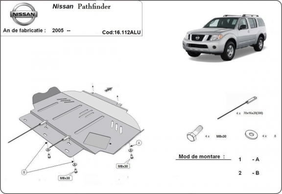Aluminum skid plate for Nissan Pathfinder