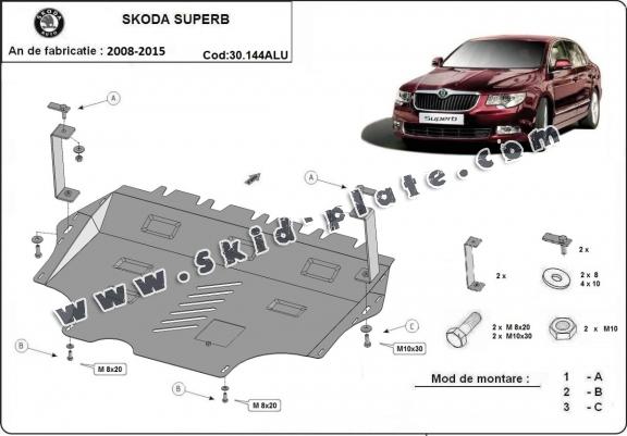 Aluminum skid plate for Skoda Superb II