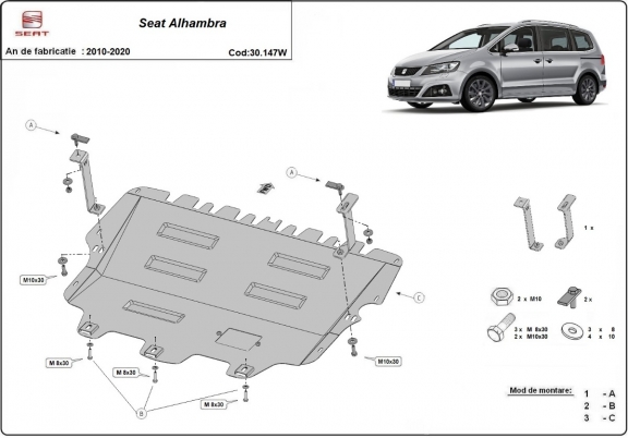 Steel skid plate for Seat Alhambra - Webasto