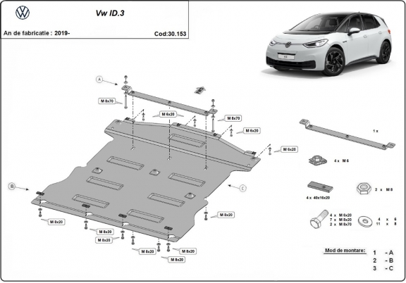 Steel skid plate for Volkswagen ID 3