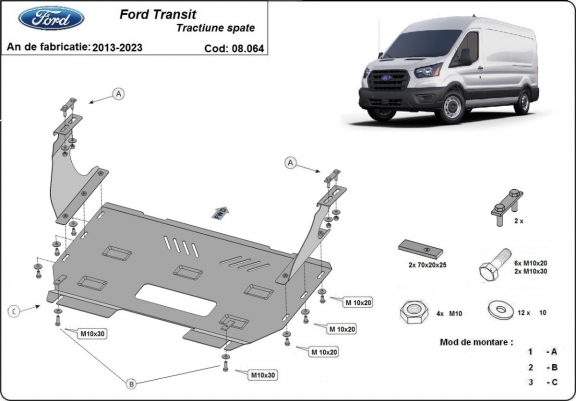Steel skid plate for Ford Transit - RWD