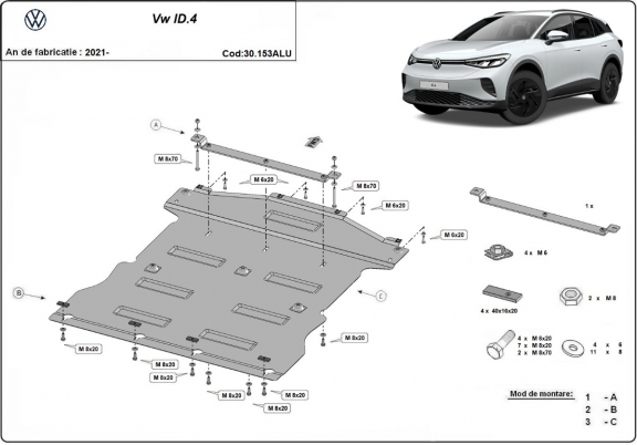 Aluminum skid plate for Volkswagen ID.4