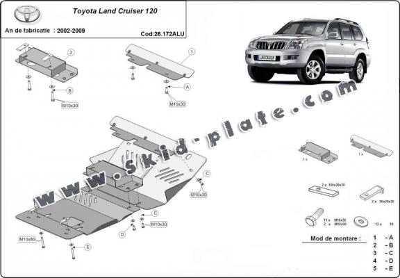 Aluminum skid plate for Toyota Land Cruiser J120
