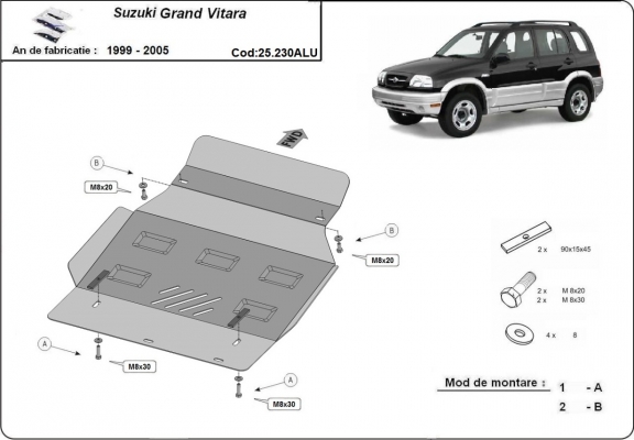 Aluminum skid plate for Suzuki Grand Vitara