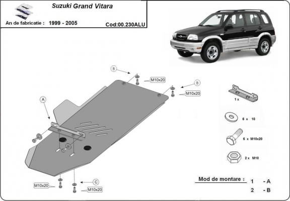 Aluminum gearbox skid plate for Suzuki Grand Vitara