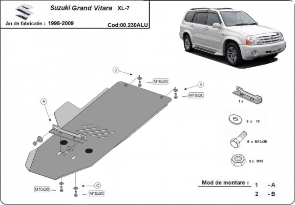 Aluminum gearbox skid plate for Suzuki Grand Vitara XL7