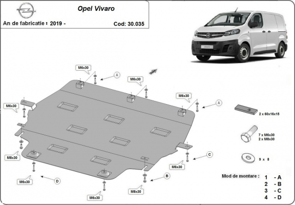 Steel skid plate for Opel Vivaro C 