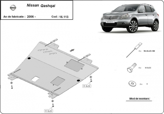 Steel skid plate for Nissan Qashqai J10