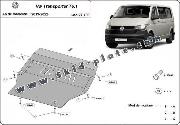 Steel skid plate for Volkswagen Transporter T6.1