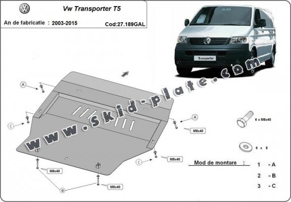 Galvanized steel skid plate for Volkswagen Transporter T5