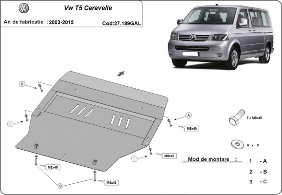 Galvanized steel skid plate for Volkswagen Transporter T5 Caravelle