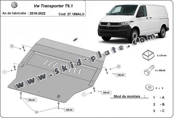 Aluminum skid plate for Volkswagen Transporter T6.1