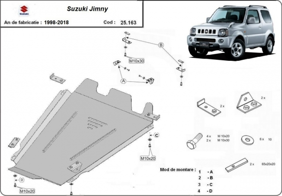 Steel transfer case skid plate for Suzuki Jimny