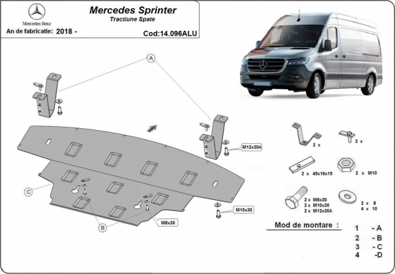 Aluminum skid plate for Mercedes Sprinter - RWD