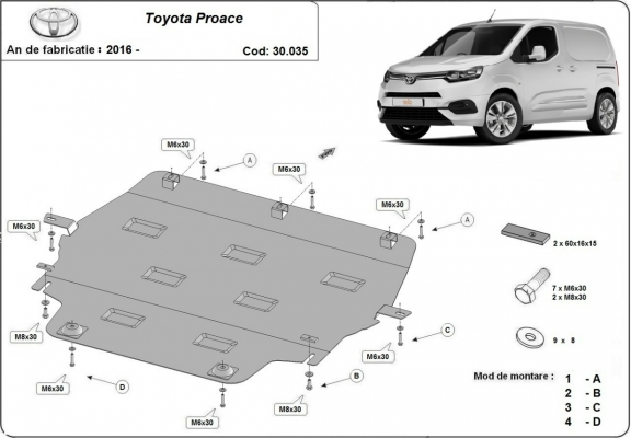 Steel skid plate for Toyota Proace