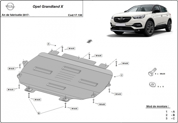 Steel skid plate for Opel Grandland X
