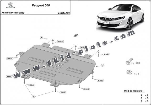 Steel skid plate for Peugeot 508