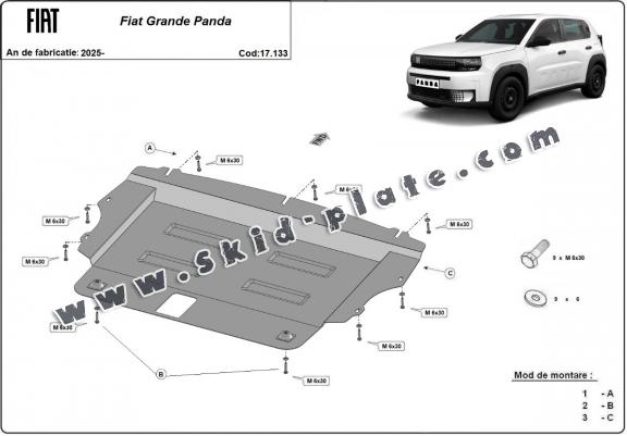 Steel skid plate for the protection of the engine and the gearbox for Fiat Grande Panda