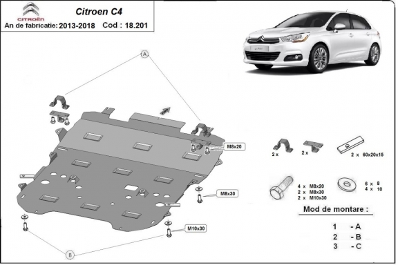 Steel skid plate for Citroen c4